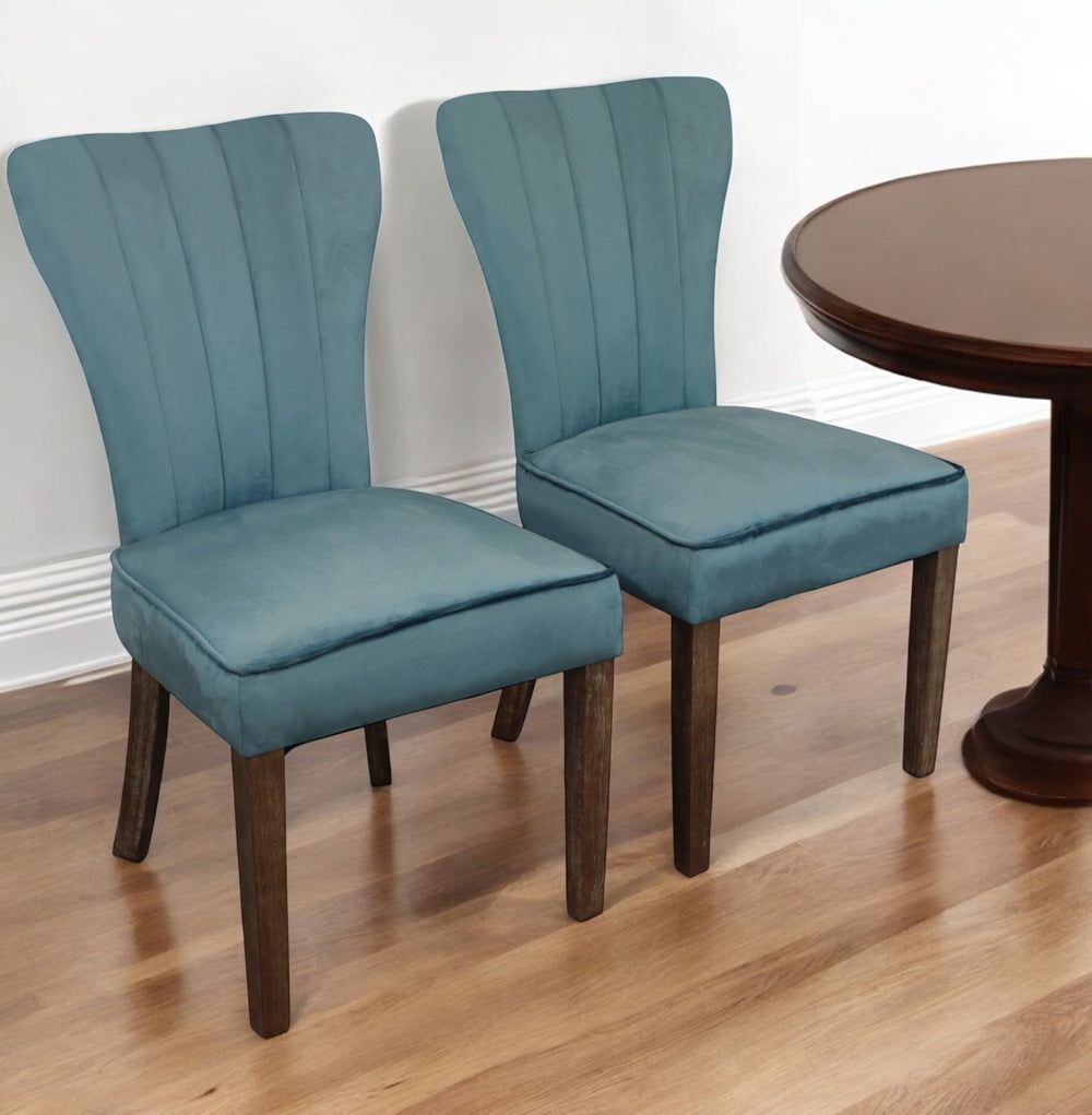 Homeroots Set Of Two Teal Blue And Brown Upholstered Velvet Dining Parsons Chairs  Wood 488819