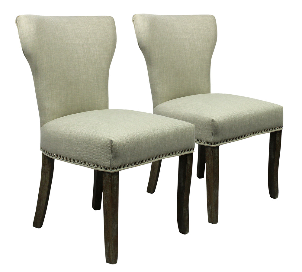 Homeroots Set Of Two Ivory And Brown Upholstered Fabric Dining Parsons Chairs  Wood 488820