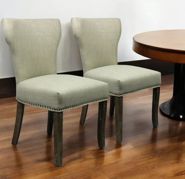 Homeroots Set Of Two Ivory And Brown Upholstered Fabric Dining Parsons Chairs  Wood 488820