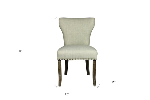 Homeroots Set Of Two Ivory And Brown Upholstered Fabric Dining Parsons Chairs  Wood 488820