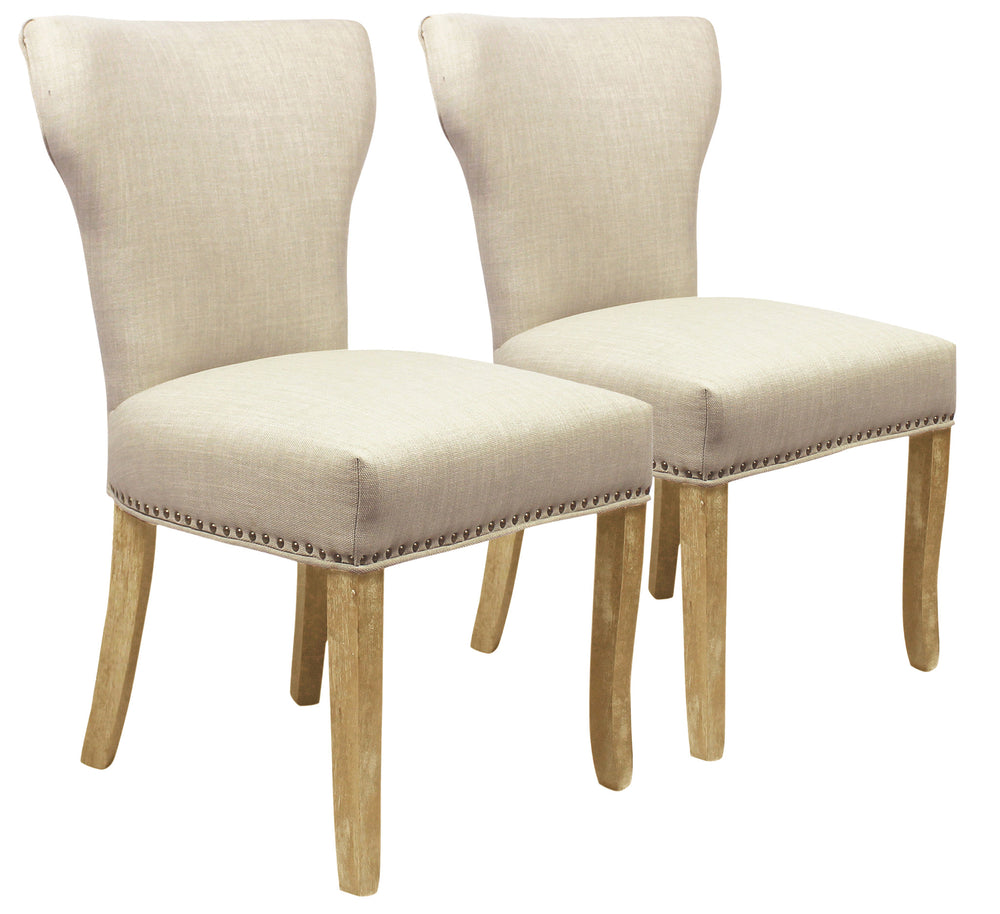 Homeroots Set Of Two Ivory And Natural Upholstered Fabric Dining Parsons Chairs  Wood 488823