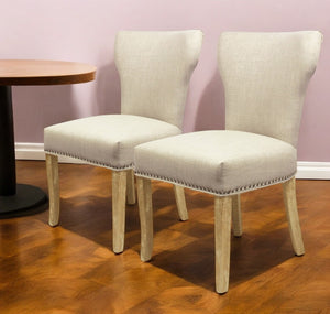HomeRoots Set of Two Elegant Ivory Upholstered Parsons Chairs with Natural Wood Legs for Stylish Dining Decor 488823