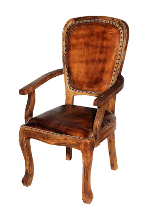 Homeroots Mahogany And Brown Upholstered Leather King Louis Back Dining Arm Chair  Wood 488826