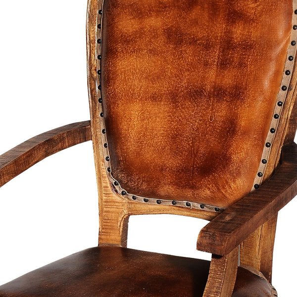 Homeroots Mahogany And Brown Upholstered Leather King Louis Back Dining Arm Chair  Wood 488826
