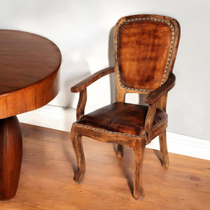 Homeroots Mahogany And Brown Upholstered Leather King Louis Back Dining Arm Chair  Wood 488826