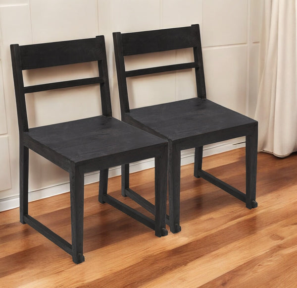 Homeroots Set Of Two Dark Gray Wood Ladder Back Dining Side Chairs  Wood 488827