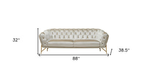 Homeroots 88" Beige Velvet Sofa With Gold Legs   488828
