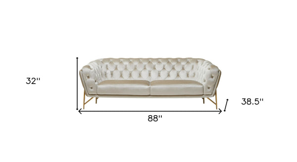 Homeroots 88" Beige Velvet Sofa With Gold Legs   488828
