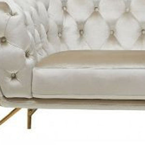 Homeroots 88" Beige Velvet Sofa With Gold Legs   488828