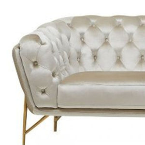 Homeroots 88" Beige Velvet Sofa With Gold Legs   488828
