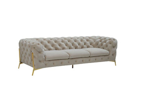 Homeroots 97" Beige Velvet Chesterfield Sofa With Gold Legs   488829