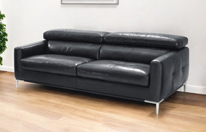 Homeroots 79" Black Leather Sofa With Silver Legs   488830