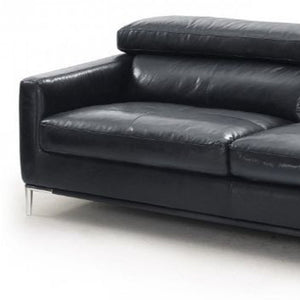 Homeroots 79" Black Leather Sofa With Silver Legs   488830