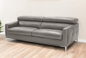Homeroots 79" Dark Gray Leather Sofa With Silver Legs   488831