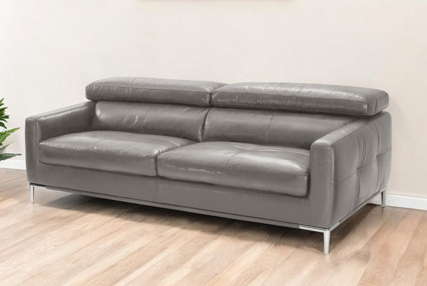 Homeroots 79" Dark Gray Leather Sofa With Silver Legs   488831