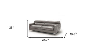 Homeroots 79" Dark Gray Leather Sofa With Silver Legs   488831
