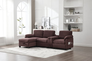 English Elm United L-Shaped Multifunctional Corduroy Sofa: 4-Seater With Usb Ports, Cup Holders & Storage Solutions W1568S00220-GIGA