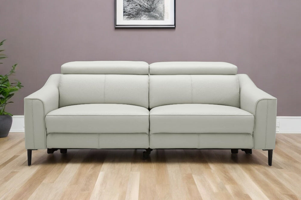 Homeroots 74" Gray Leather Reclining Sofa With Black Legs   488832