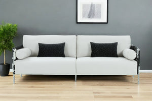 Homeroots 89" White Sofa And Toss Pillows With Silver Legs   488833