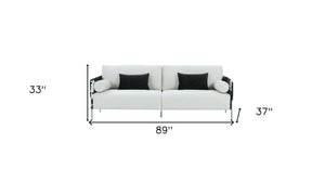 Homeroots 89" White Sofa And Toss Pillows With Silver Legs   488833