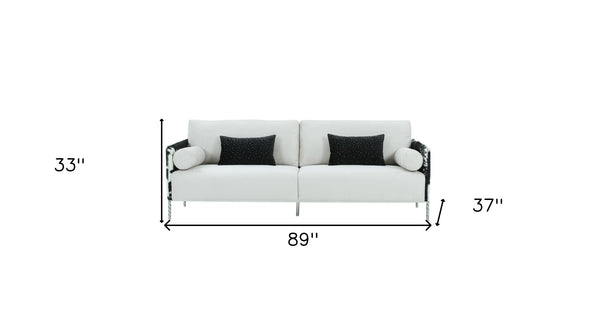 Homeroots 89" White Sofa And Toss Pillows With Silver Legs   488833