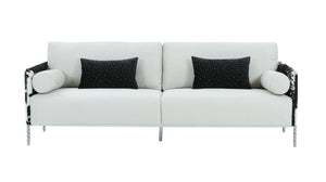 Homeroots 89" White Sofa And Toss Pillows With Silver Legs   488833