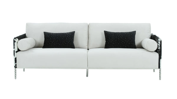 Homeroots 89" White Sofa And Toss Pillows With Silver Legs   488833