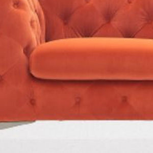 Homeroots 97" Orange Fabric Chesterfield Sofa With Silver Legs   488834