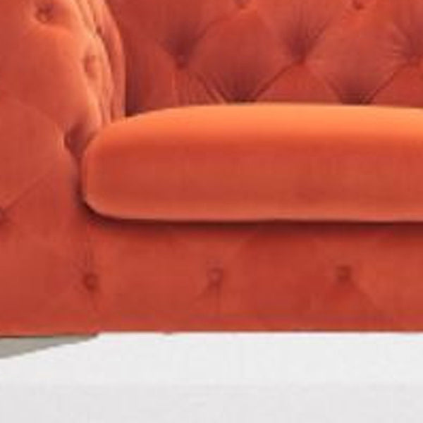 Homeroots 97" Orange Fabric Chesterfield Sofa With Silver Legs   488834