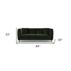 Homeroots 84" Dark Green Velvet Sofa With Black And Gold Legs   488835