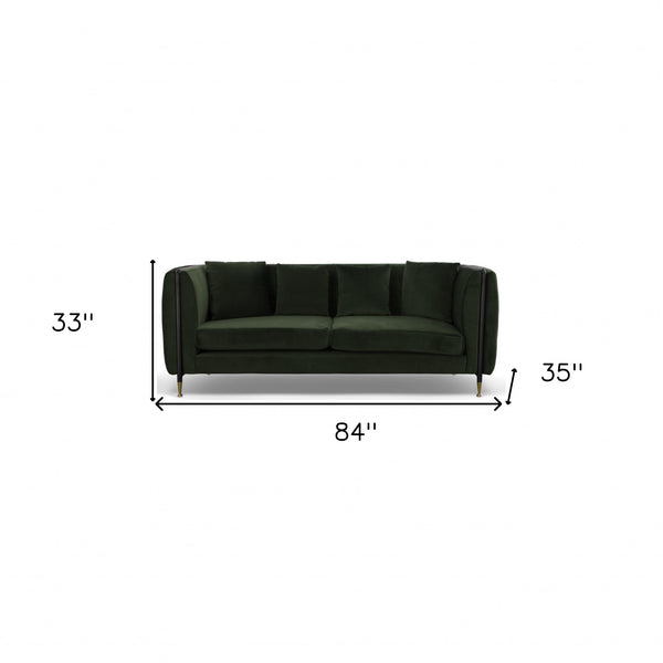 Homeroots 84" Dark Green Velvet Sofa With Black And Gold Legs   488835