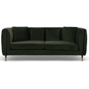 Homeroots 84" Dark Green Velvet Sofa With Black And Gold Legs   488835