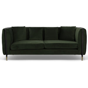 Homeroots 84" Dark Green Velvet Sofa With Black And Gold Legs   488835