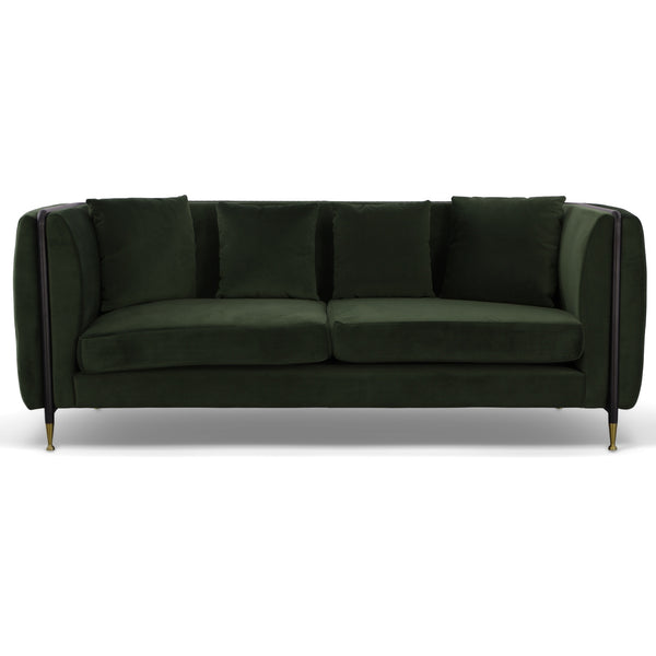 Homeroots 84" Dark Green Velvet Sofa With Black And Gold Legs   488835