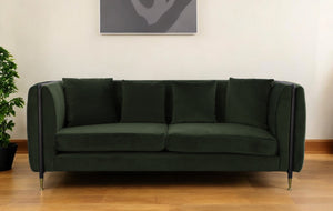 Homeroots 84" Dark Green Velvet Sofa With Black And Gold Legs   488835