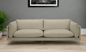 Homeroots 96" Taupe Leather Sofa With Silver Legs   488836