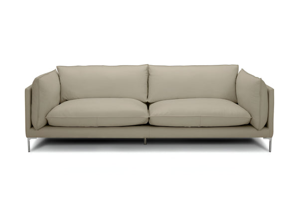 Homeroots 96" Taupe Leather Sofa With Silver Legs   488836
