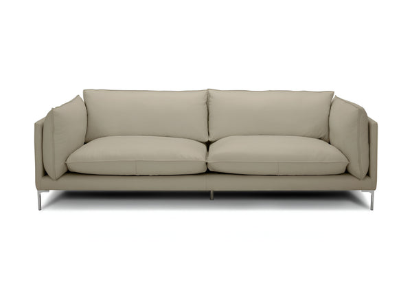 Homeroots 96" Taupe Leather Sofa With Silver Legs   488836