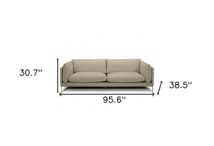 Homeroots 96" Taupe Leather Sofa With Silver Legs   488836