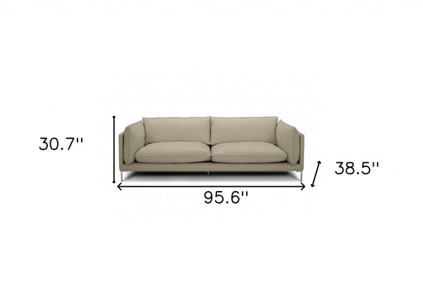 Homeroots 96" Taupe Leather Sofa With Silver Legs   488836