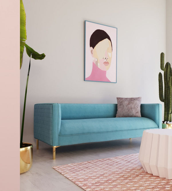 Homeroots 83" Teal Blue Velvet Sofa With Gold Legs   488837