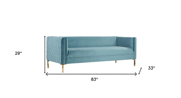 Homeroots 83" Teal Blue Velvet Sofa With Gold Legs   488837