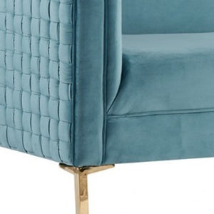 Homeroots 83" Teal Blue Velvet Sofa With Gold Legs   488837