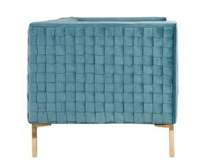 Homeroots 83" Teal Blue Velvet Sofa With Gold Legs   488837