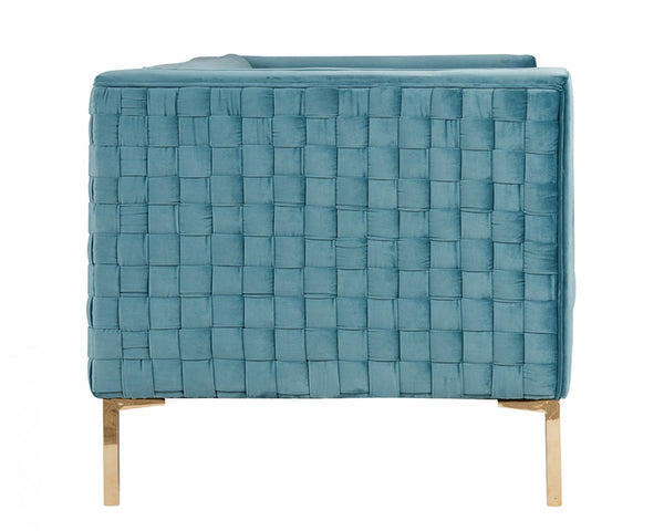 Homeroots 83" Teal Blue Velvet Sofa With Gold Legs   488837