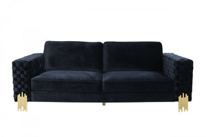 Homeroots 95" Black Velvet Sofa With Gold Legs   488838