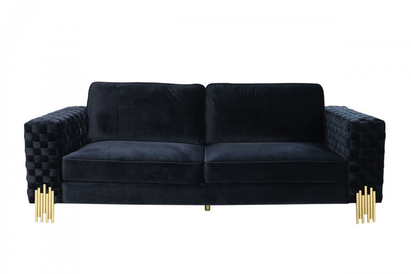 Homeroots 95" Black Velvet Sofa With Gold Legs   488838