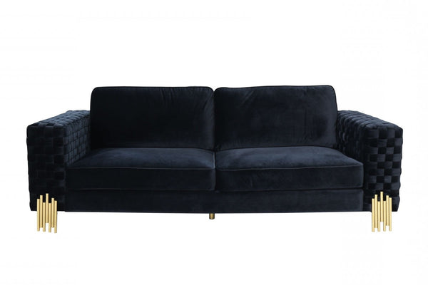 Homeroots 95" Black Velvet Sofa With Gold Legs   488838