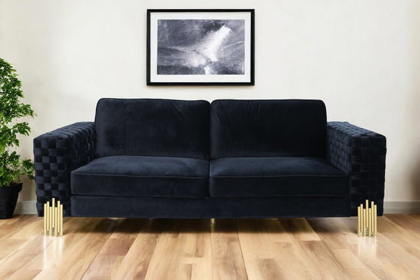 Homeroots 95" Black Velvet Sofa With Gold Legs   488838