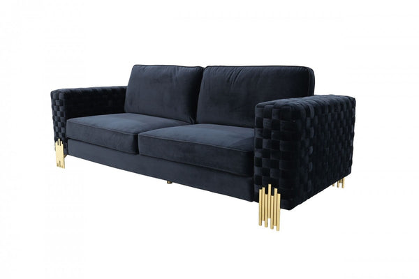 Homeroots 95" Black Velvet Sofa With Gold Legs   488838